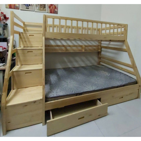 EU192 - Natural : Giường 2 Tầng, 2 Hộc Kéo + Cầu Thang Đảo Chiều, Giá Sách - Trên 1m / Dưới 1m4